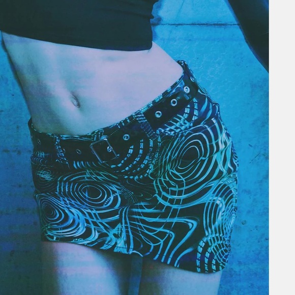 Horoscope X Dolls Kill Green Black Pulse Effect Denim Mini Skirt & Corset NWT M - Picture 7 of 16